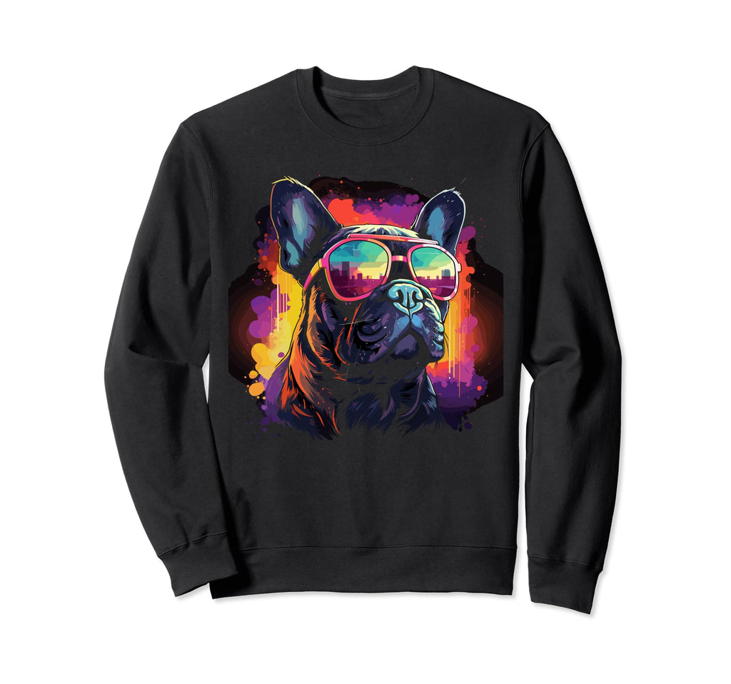 80S Synthwave French Bulldog Sweatshirt - Casual Everyday Wear Men Women - T-Shirt, Sweatshirt, Hoodie