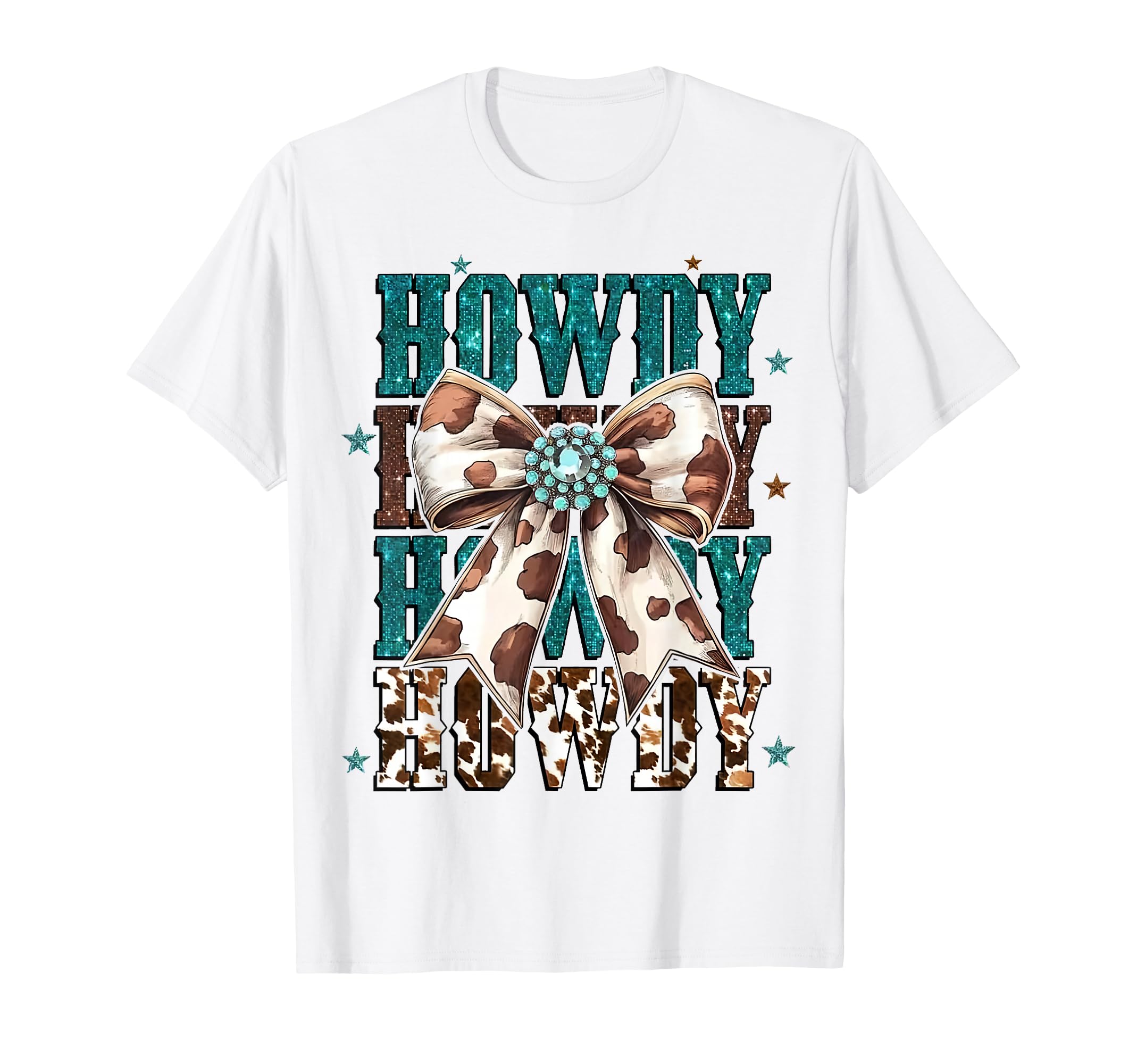 Turquoise Cowhide Howdy Cowgirl Bow T-Shirt - Trendy Graphic Unisex - T-Shirt, Sweatshirt, Hoodie