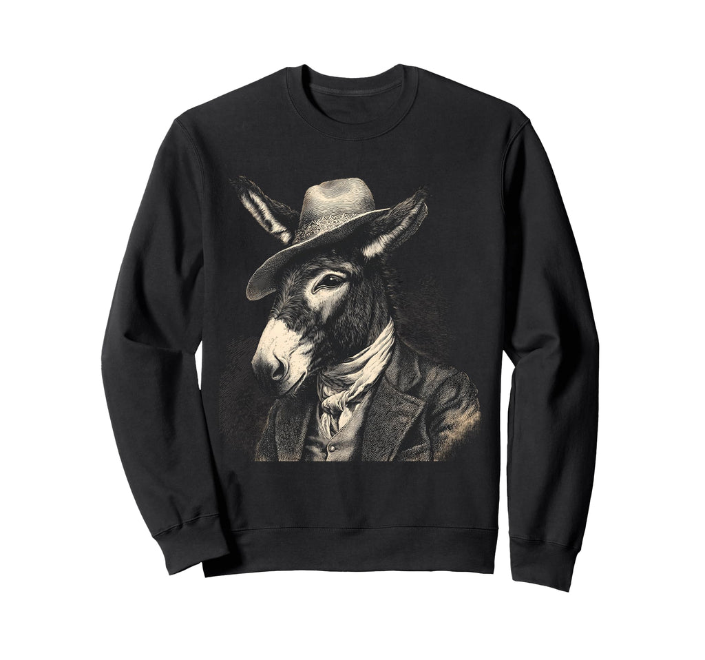 Country Cowboy Donkey Rodeo Sweatshirt - Minimalist Print Men Women - T-Shirt, Sweatshirt, Hoodie