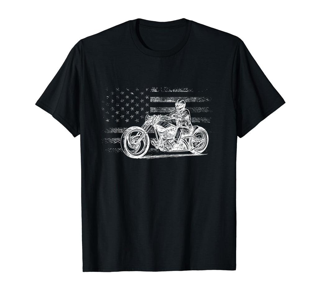 Patriotic Motorcycle American Us Flag T-Shirt - Minimalist Print Men Women - T-Shirt, Sweatshirt, Hoodie