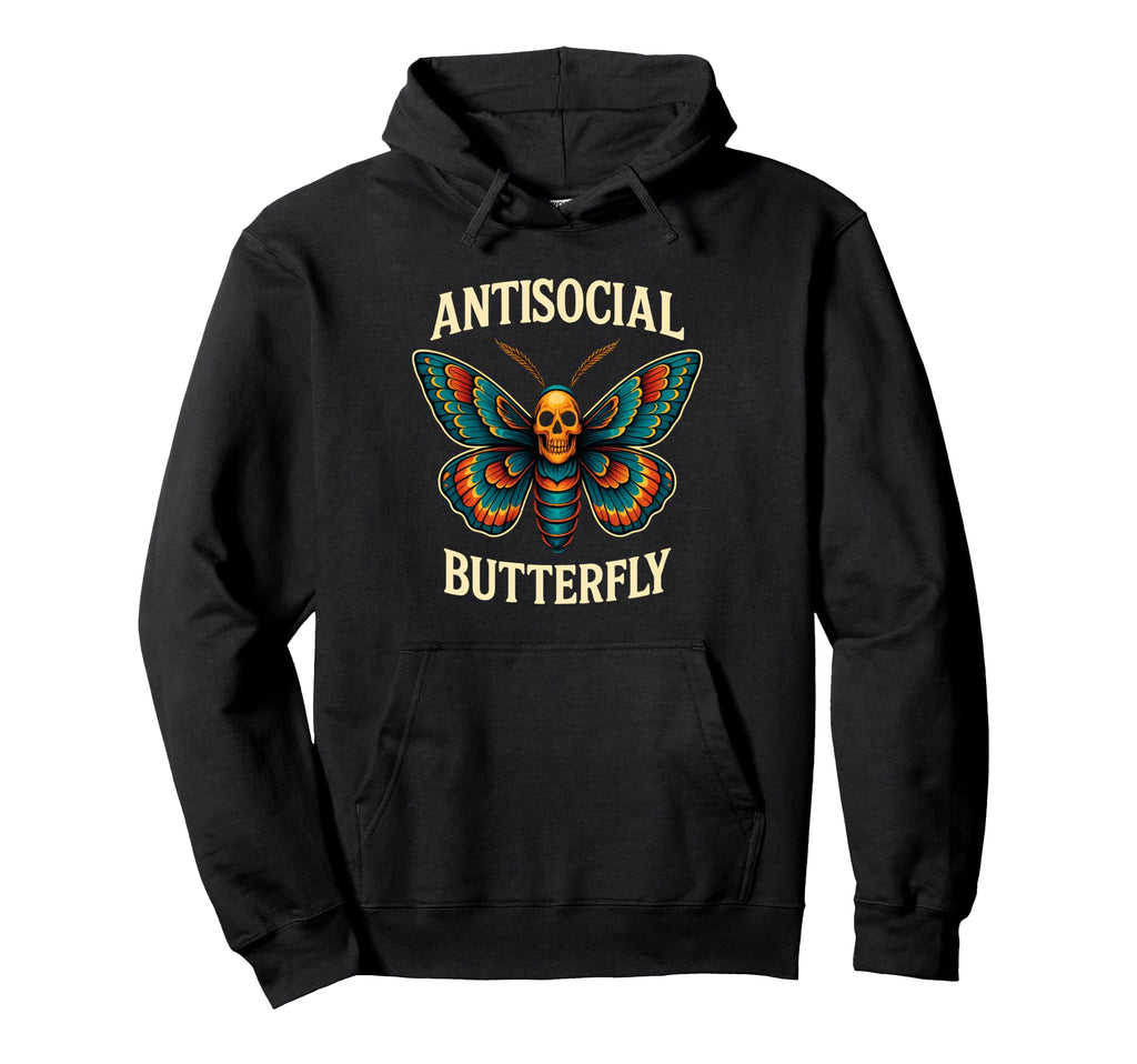 Antisocial Butterfly Skull Goth Hoodie - Casual Everyday Wear for Adults - T-Shirt, Sweatshirt, Hoodie