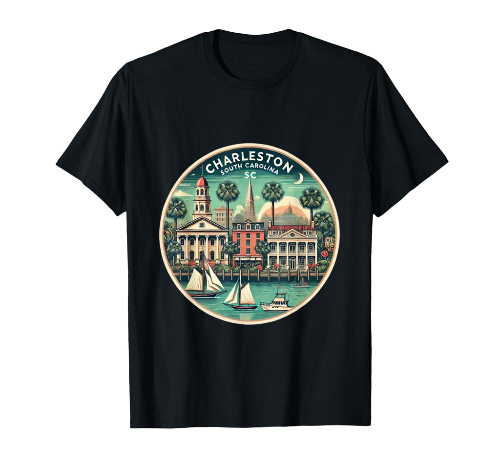 Charleston Sc Postcard Art T-Shirt - Graphic Print Unisex - T-Shirt, Sweatshirt, Hoodie