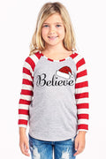 SALE Youth Believe Santa Hat Christmas Striped Sleeve - Adult & Kids T-Shirts, Sweatshirts & Hoodies apparel design preview 1