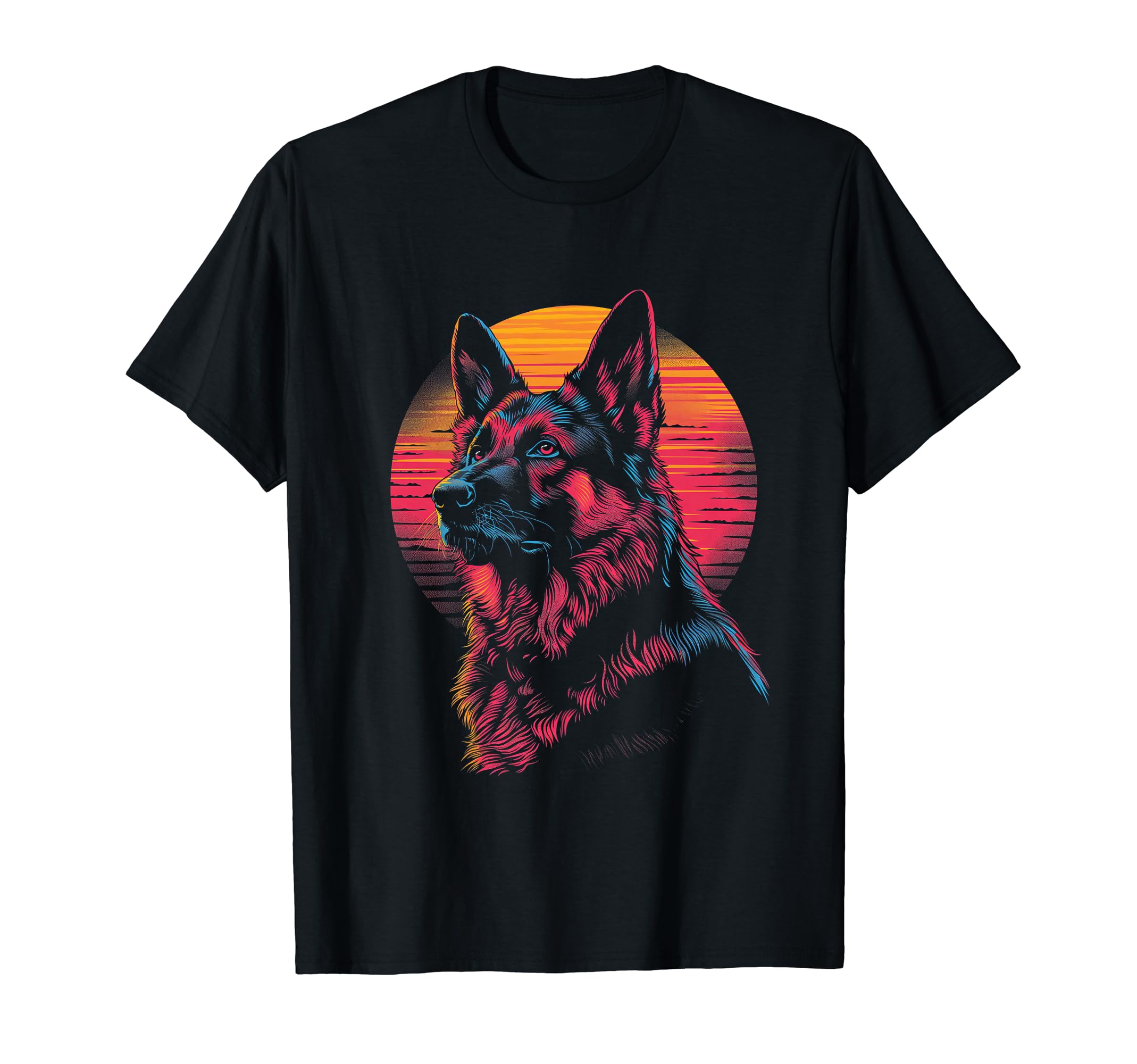 German Shepherd Dog Vaporwave Retrowave T-Shirt - Custom Art Print Unisex - T-Shirt, Sweatshirt, Hoodie