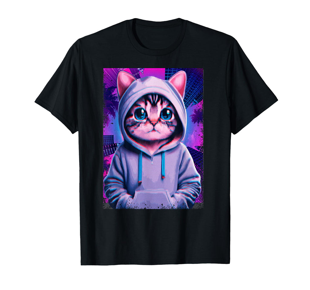 Vaporwave Aesthetic Funny Kitten T-Shirt - Casual Everyday Wear for Adults - T-Shirt, Sweatshirt, Hoodie