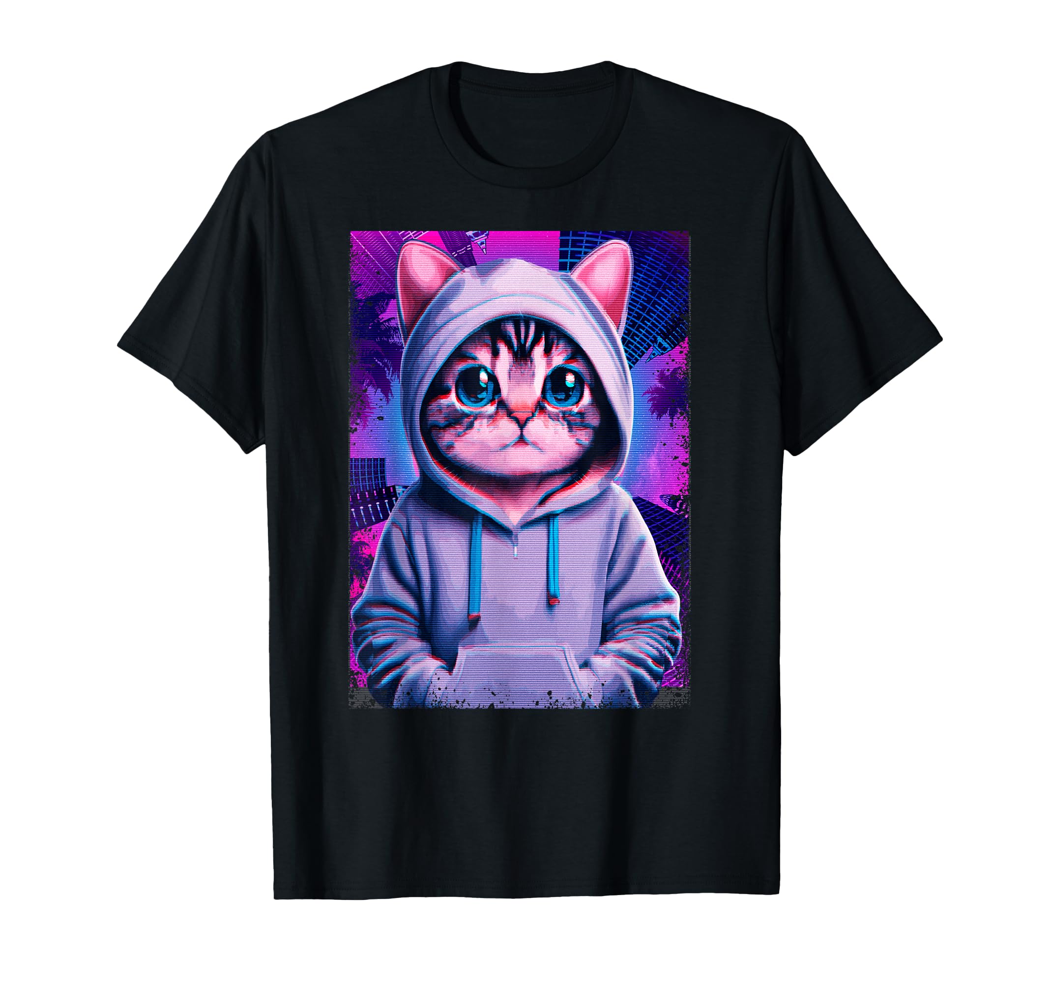 Vaporwave Aesthetic Funny Kitten T-Shirt - Casual Everyday Wear for Adults - T-Shirt, Sweatshirt, Hoodie