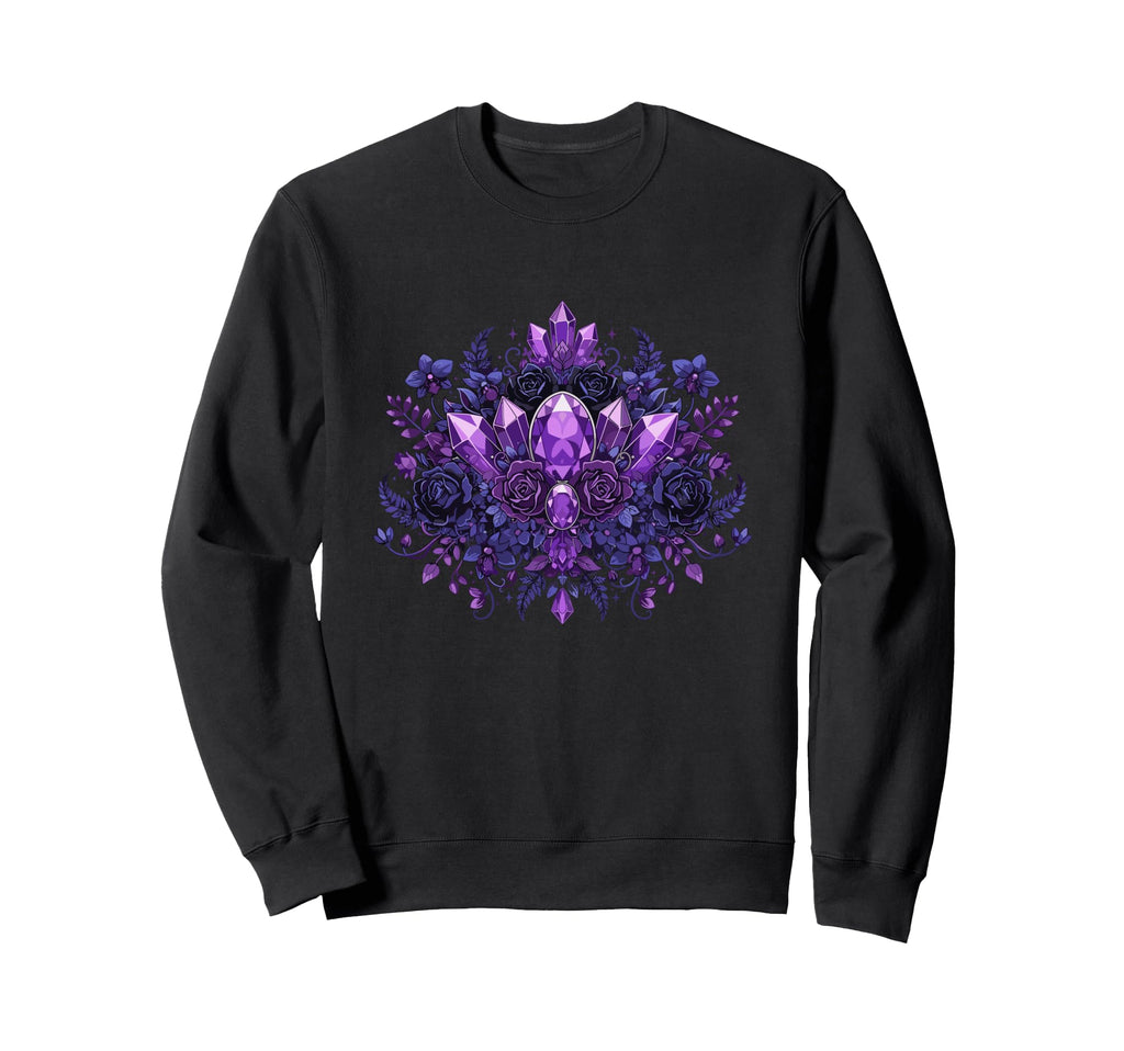 Mystic Amethyst Crystals Dark Roses Sweatshirt - Minimalist Print Unisex - T-Shirt, Sweatshirt, Hoodie