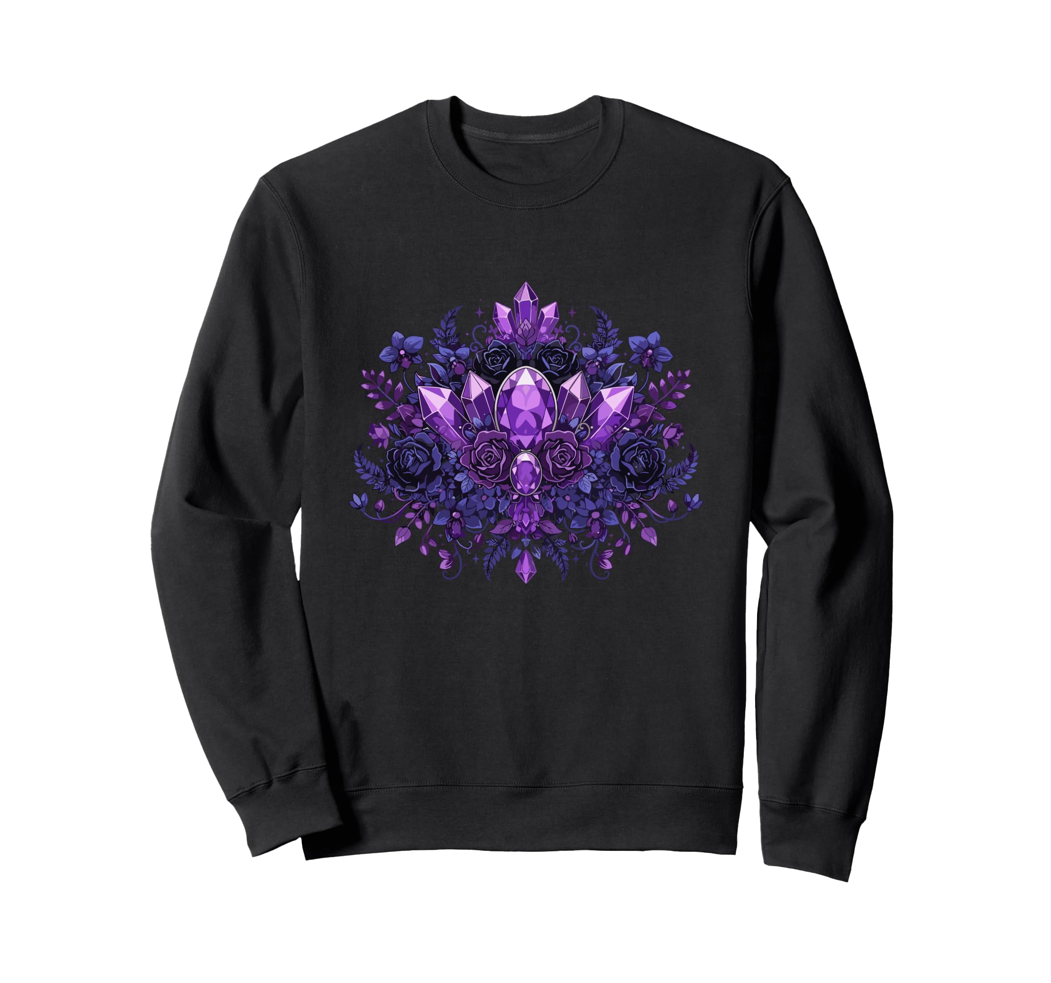 Mystic Amethyst Crystals Dark Roses Sweatshirt - Minimalist Print Unisex - T-Shirt, Sweatshirt, Hoodie