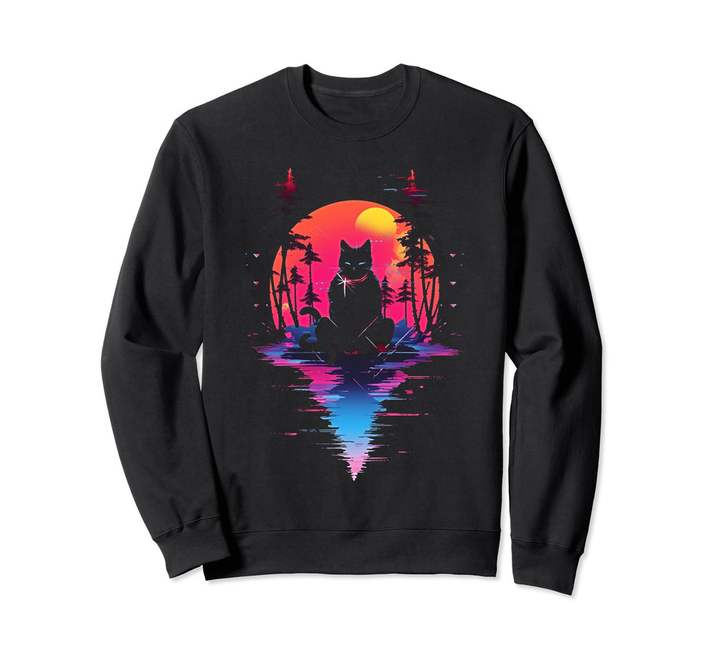 Synthwave Cat Samurai Mediation Sweatshirt - Graphic Print Unisex - T-Shirt, Sweatshirt, Hoodie