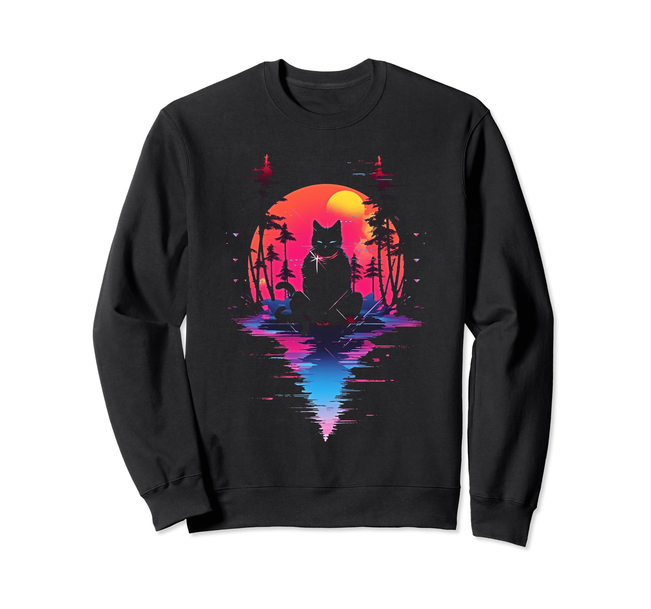 Synthwave Cat Samurai Mediation Sweatshirt - Graphic Print Unisex - T-Shirt, Sweatshirt, Hoodie