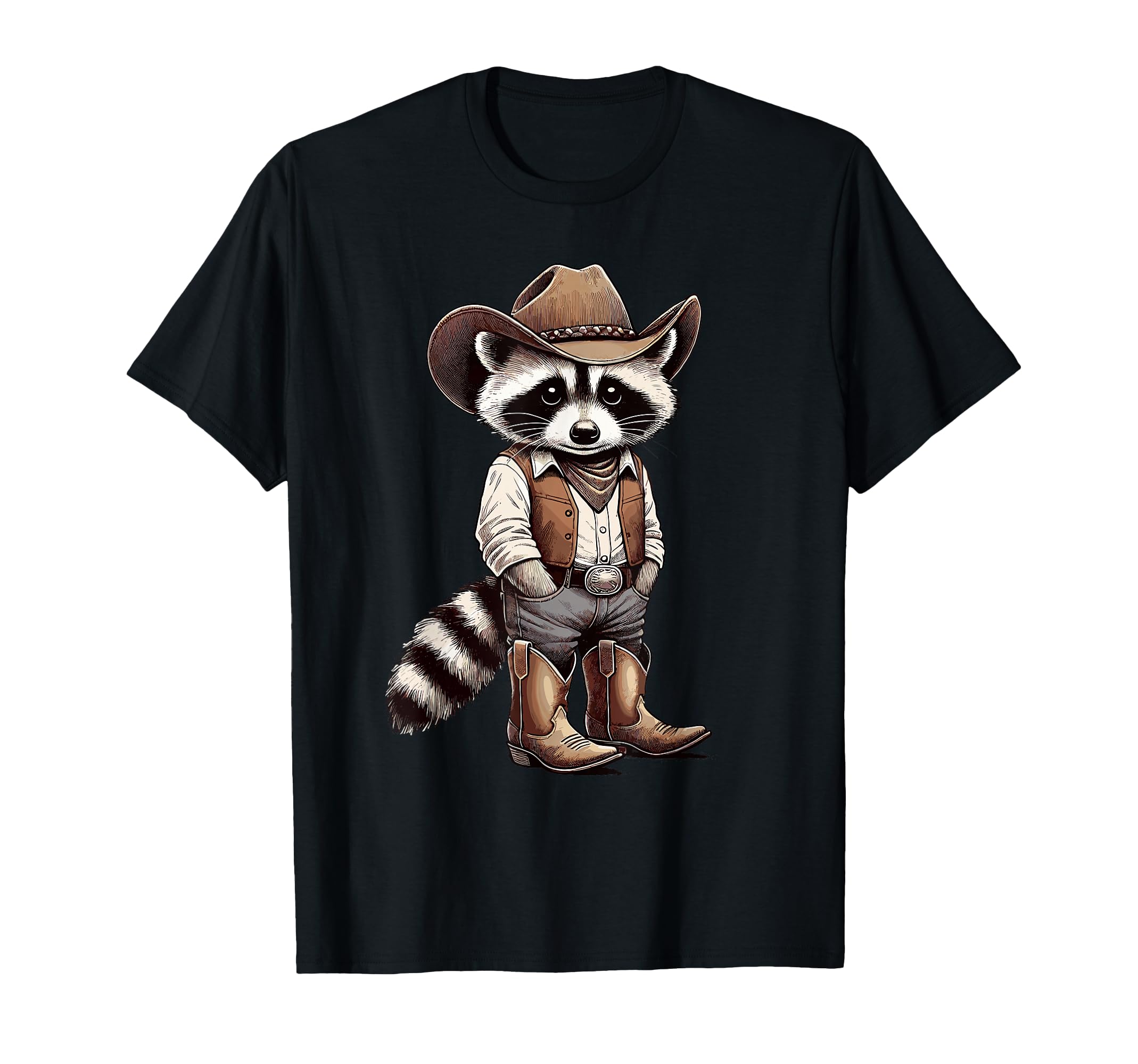 Raccoon Cowboy Hat Cowgirl Funny T-Shirt - Custom Art Print for Adults - T-Shirt, Sweatshirt, Hoodie