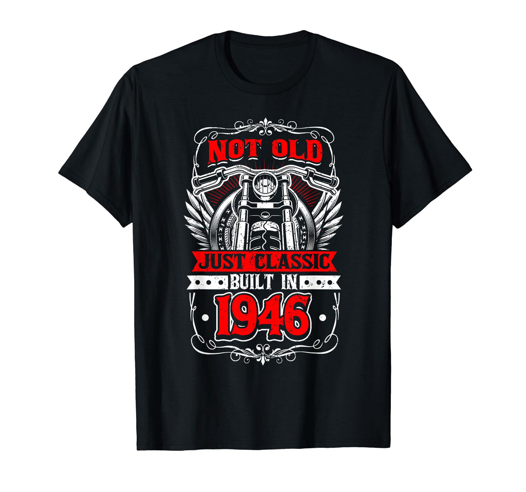 Motorcycle Biker Birthday Built 1946 T-Shirt - Minimalist Print Men Women - T-Shirt, Sweatshirt, Hoodie