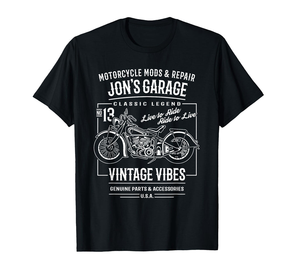 Jons Garage Motorcycle Name Jon T-Shirt - Custom Art Print Men Women - T-Shirt, Sweatshirt, Hoodie