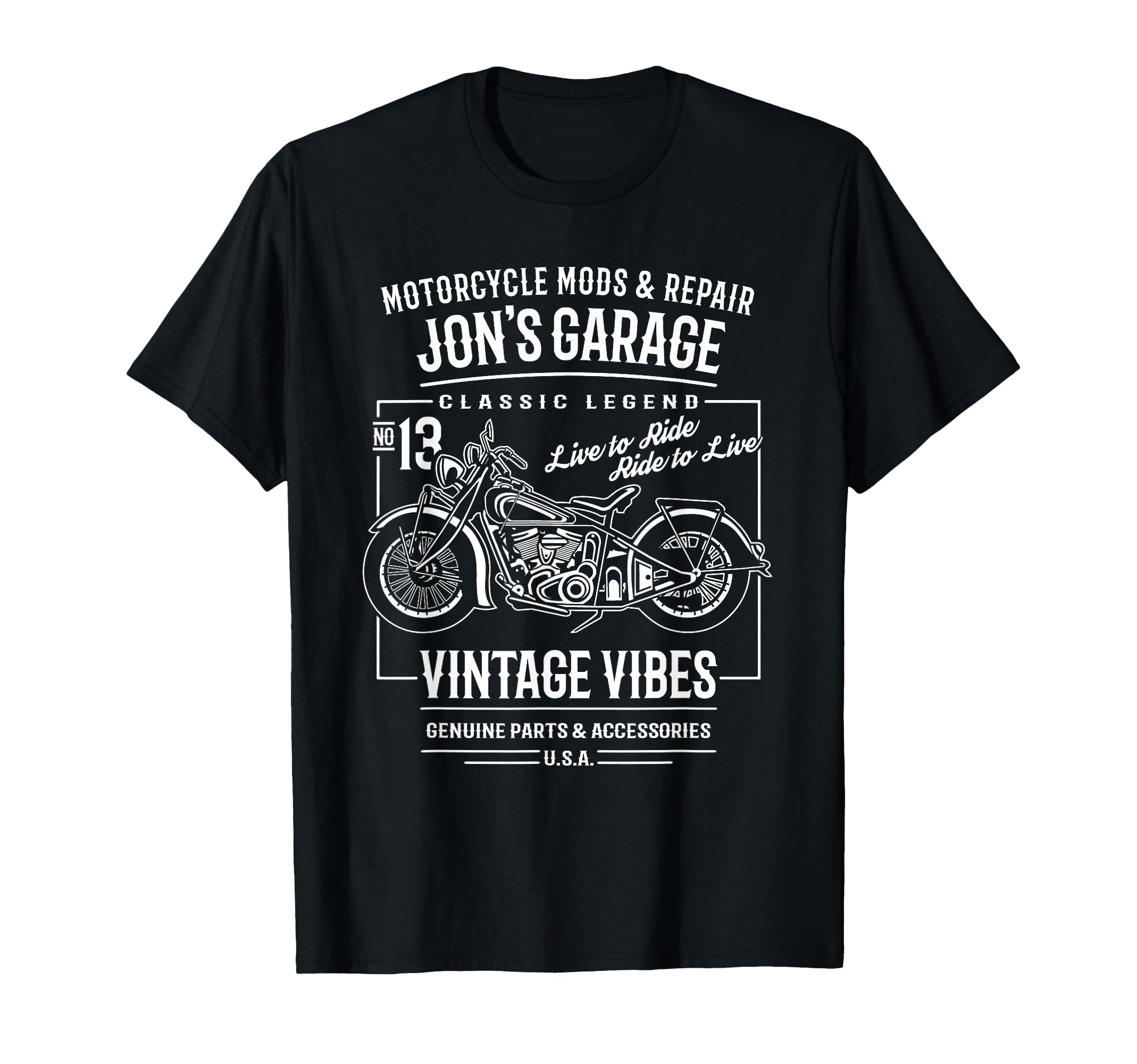 Jons Garage Motorcycle Name Jon T-Shirt - Custom Art Print Men Women - T-Shirt, Sweatshirt, Hoodie