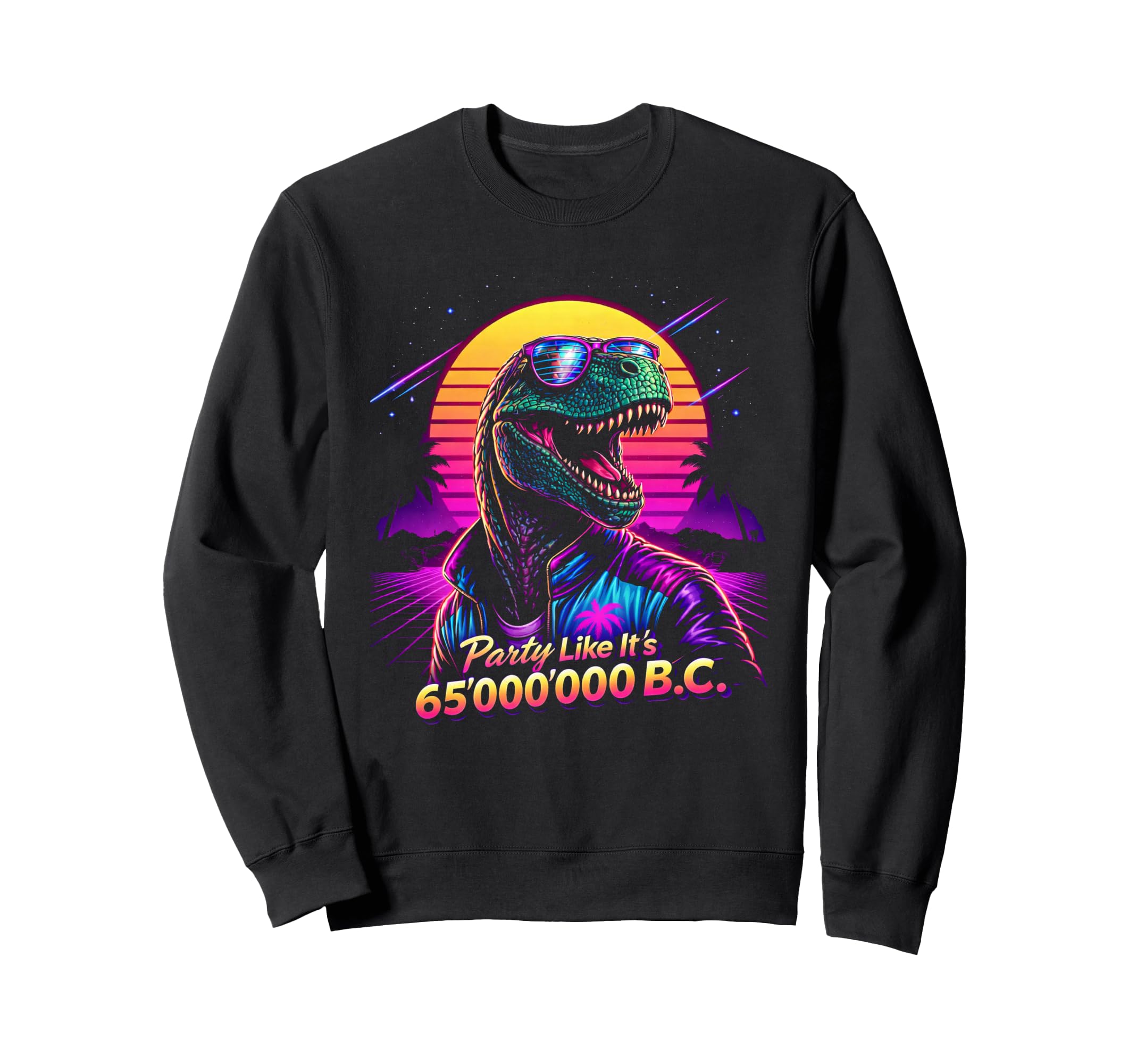 80S Synthwave T Rex Funny Sweatshirt - Custom Art Print for Adults - T-Shirt, Sweatshirt, Hoodie