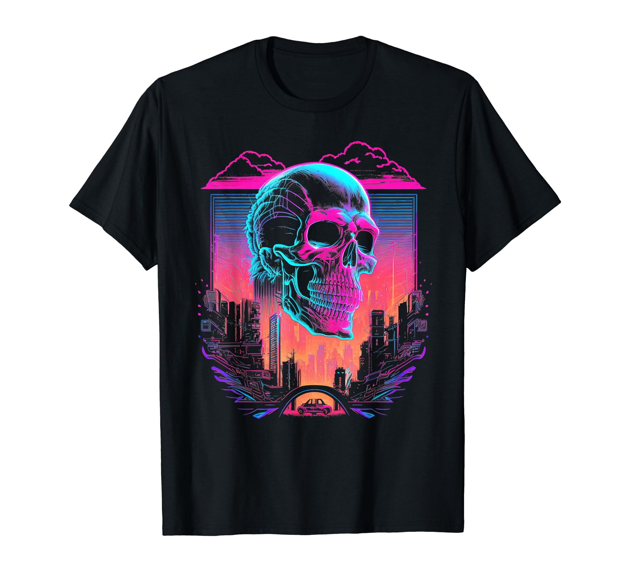 Skull Vaporwave Retrowave Aesthetic T-Shirt - Streetwear Style for Adults - T-Shirt, Sweatshirt, Hoodie