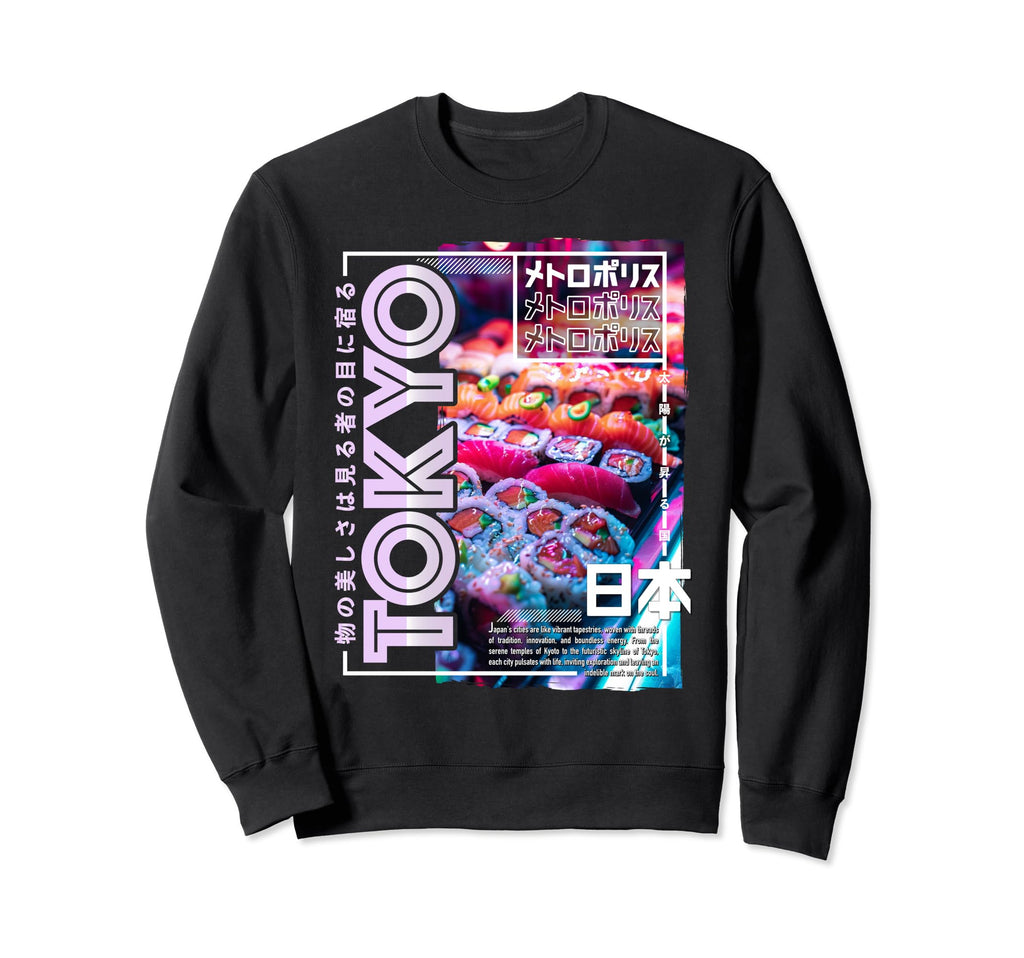 Tokyo City 80S Synthwave Sushi Sweatshirt - Custom Art Print Men Women - T-Shirt, Sweatshirt, Hoodie