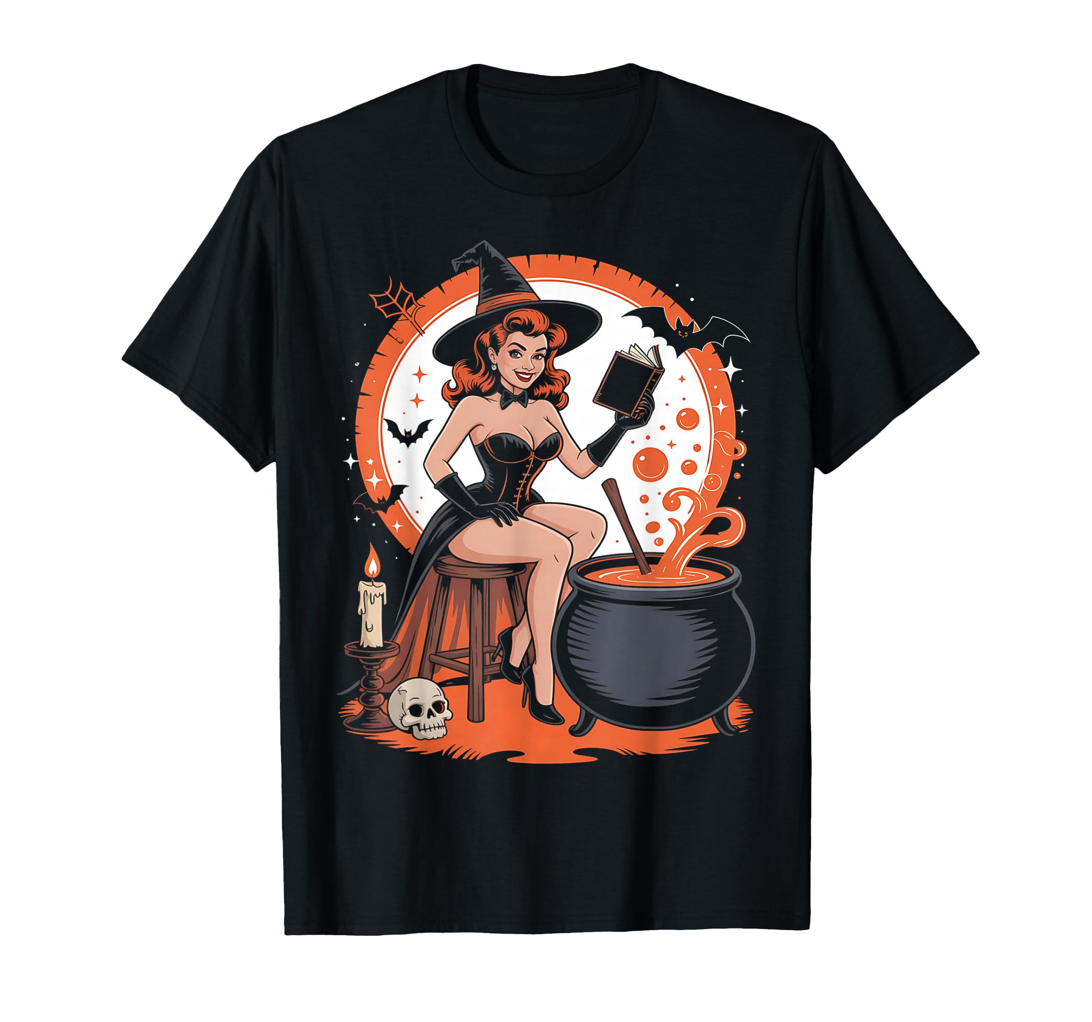 Halloween Witch Pin Up Halloween T-Shirt - Custom Art Print Men Women - T-Shirt, Sweatshirt, Hoodie