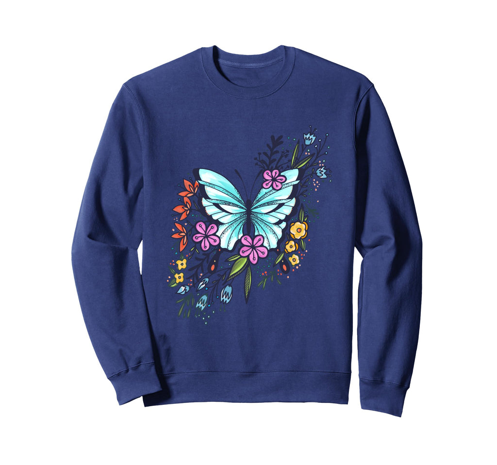 Womens Butterfly Flowers Gift Sweatshirt - Novelty Apparel for Adults - T-Shirt, Sweatshirt, Hoodie