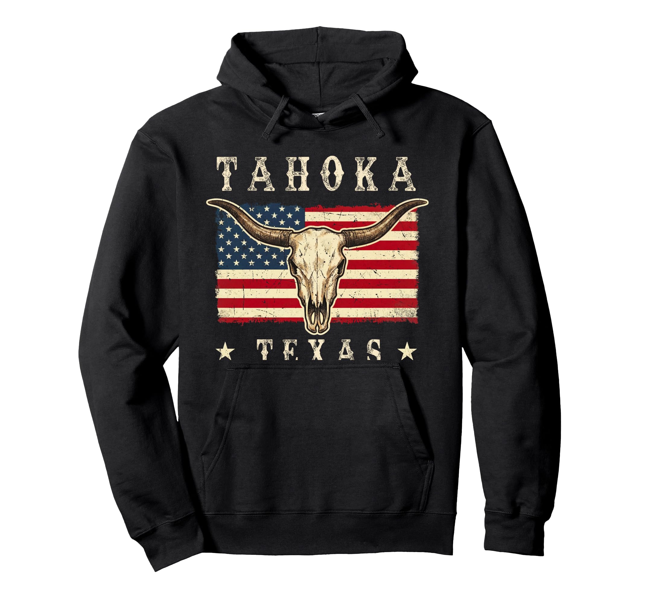 Tahoka Texas Western Patriotic Skull Hoodie - Fun Novelty Design for Adults - T-Shirt, Sweatshirt, Hoodie