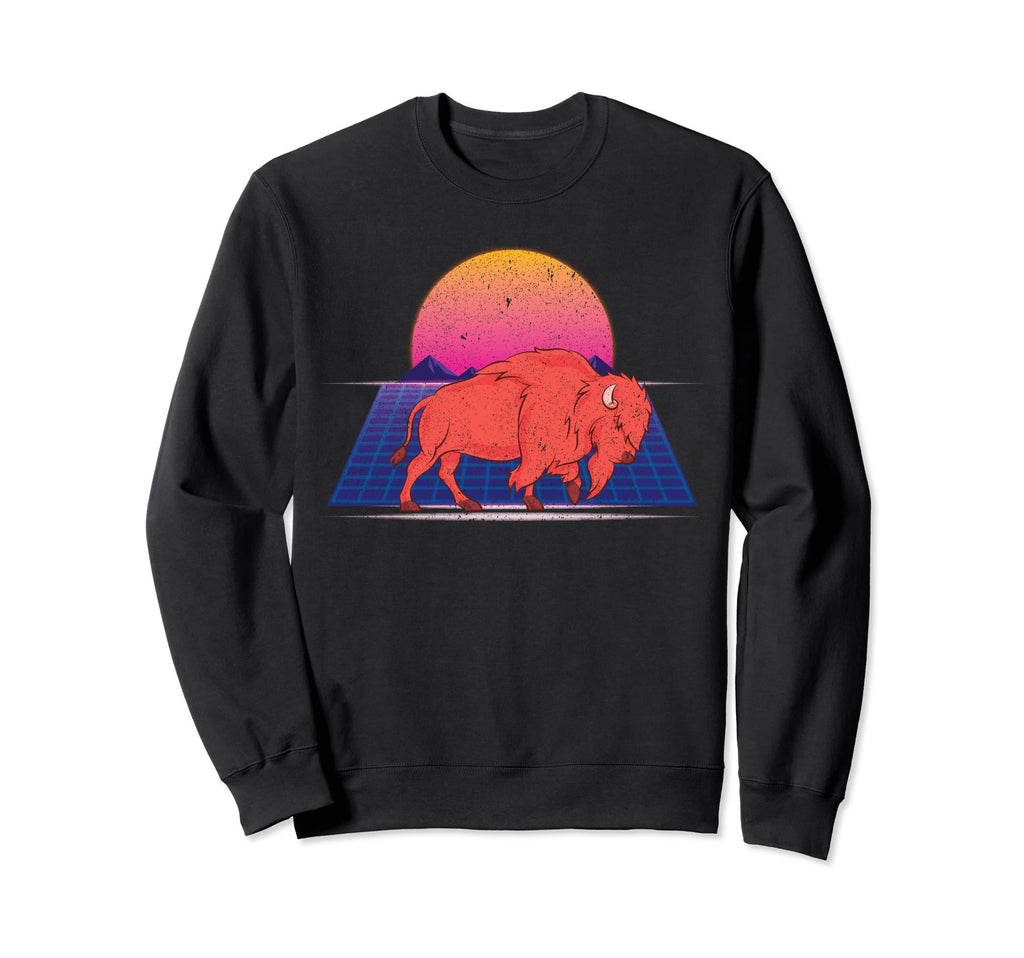 Synthwave 80S Art American Bison Sweatshirt - Streetwear Style Unisex - T-Shirt, Sweatshirt, Hoodie
