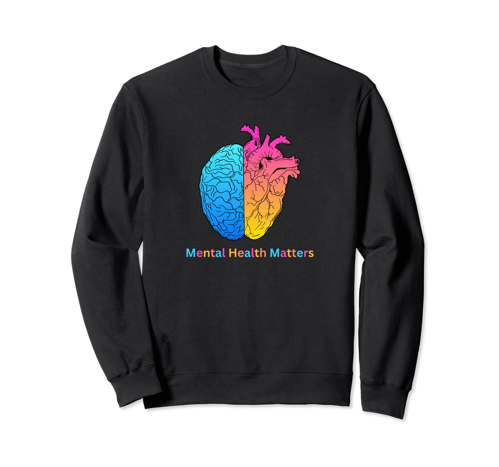 Colorful Brain And Heart Mental Sweatshirt - Minimalist Print Men Women - T-Shirt, Sweatshirt, Hoodie