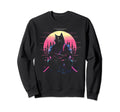 Synthwave Cat Samurai Mediation Sweatshirt - Unique Graphic for Adults - T-Shirt, Sweatshirt, Hoodie