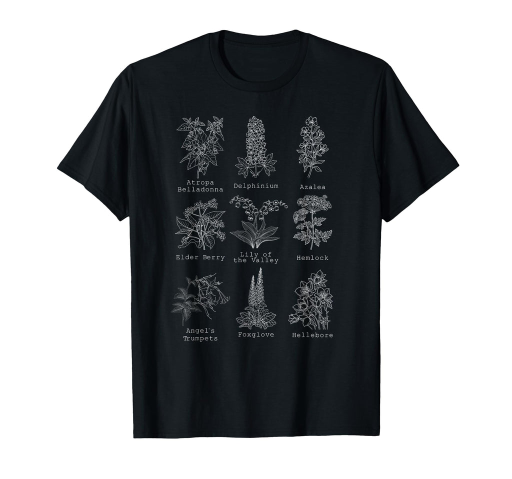 Herbalism Poisonous Plants Chart Dark T-Shirt - Graphic Print for Adults - T-Shirt, Sweatshirt, Hoodie