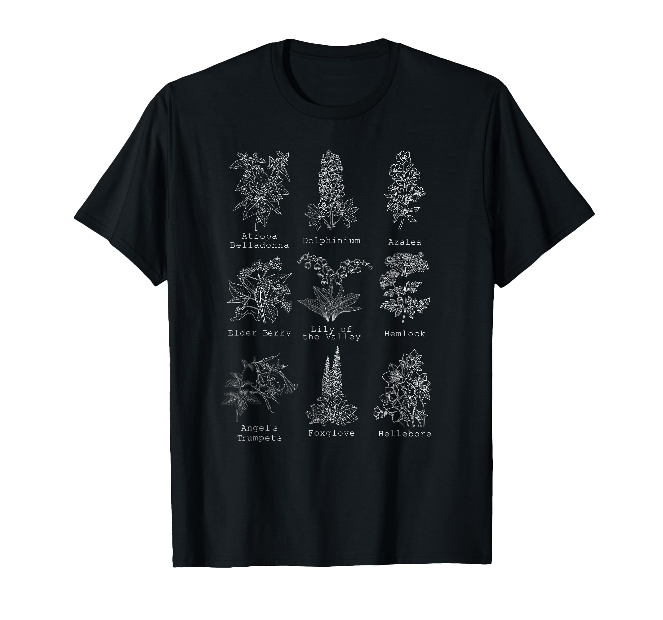 Herbalism Poisonous Plants Chart Dark T-Shirt - Graphic Print for Adults - T-Shirt, Sweatshirt, Hoodie
