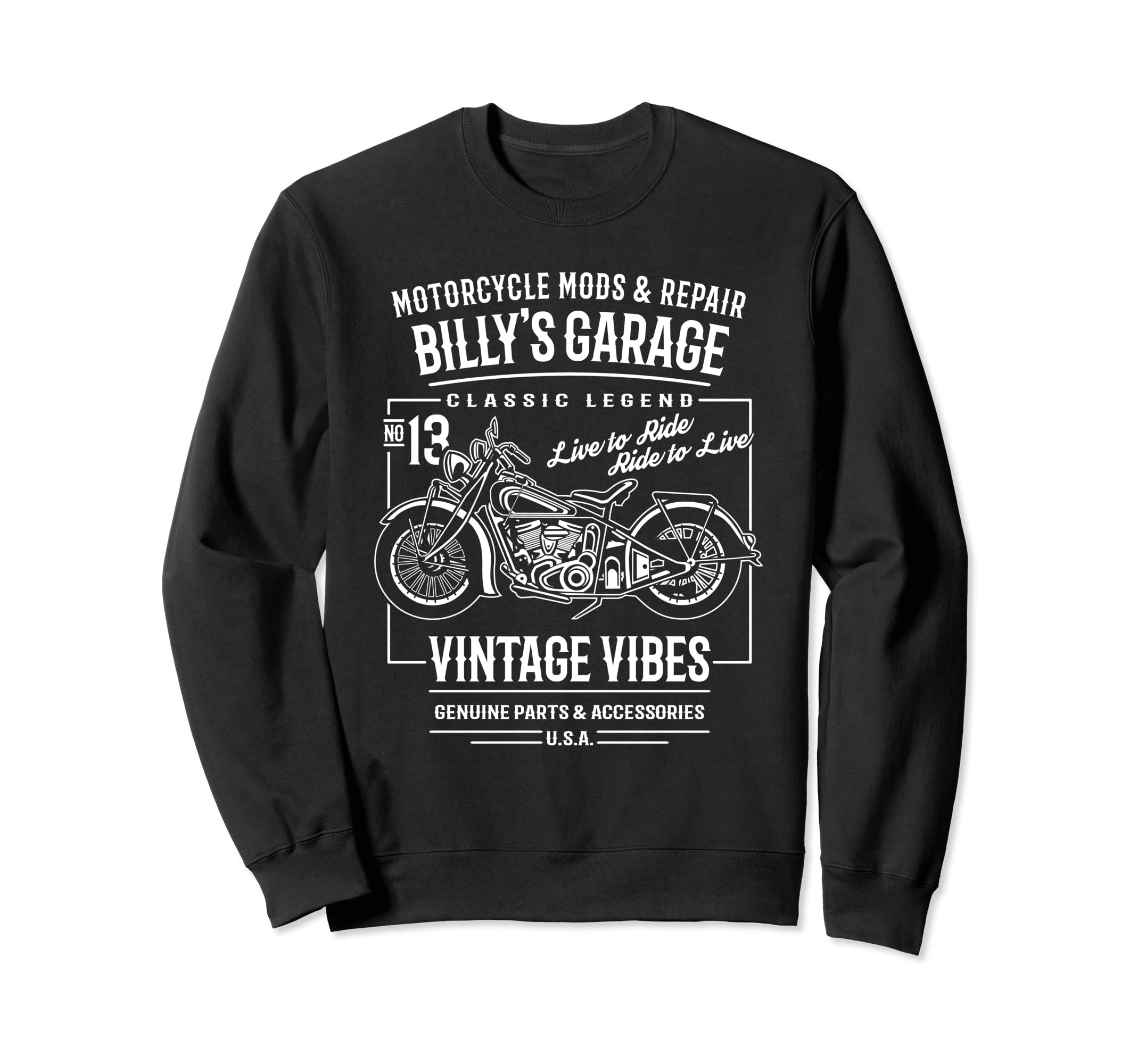 Billys Garage Motorcycle Name Billy Sweatshirt - Custom Art Print Unisex - T-Shirt, Sweatshirt, Hoodie