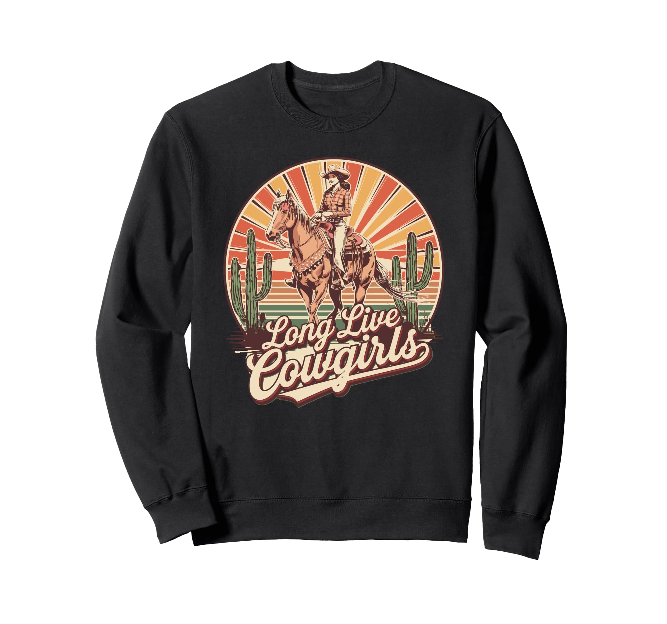Riding Cowgirl Sunset Horse Cactus Sweatshirt - Custom Art Print Unisex - T-Shirt, Sweatshirt, Hoodie