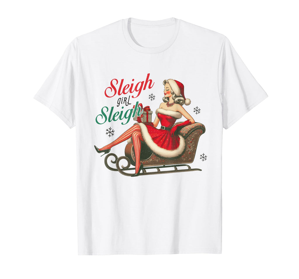 Pin Up Santa Sleigh Holiday 70S T-Shirt - Custom Art Print Men Women - T-Shirt, Sweatshirt, Hoodie