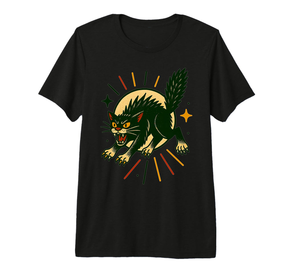 Angry Black Cat Americana Tattoo T-Shirt - Fun Novelty Design Men Women - T-Shirt, Sweatshirt, Hoodie