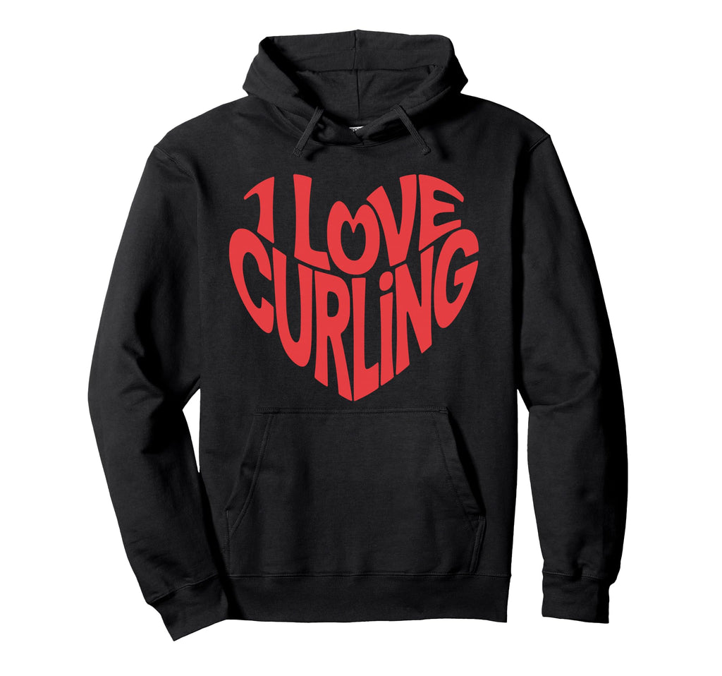 I Love Curling Heart Typography Hoodie - Fun Novelty Design for Adults - T-Shirt, Sweatshirt, Hoodie