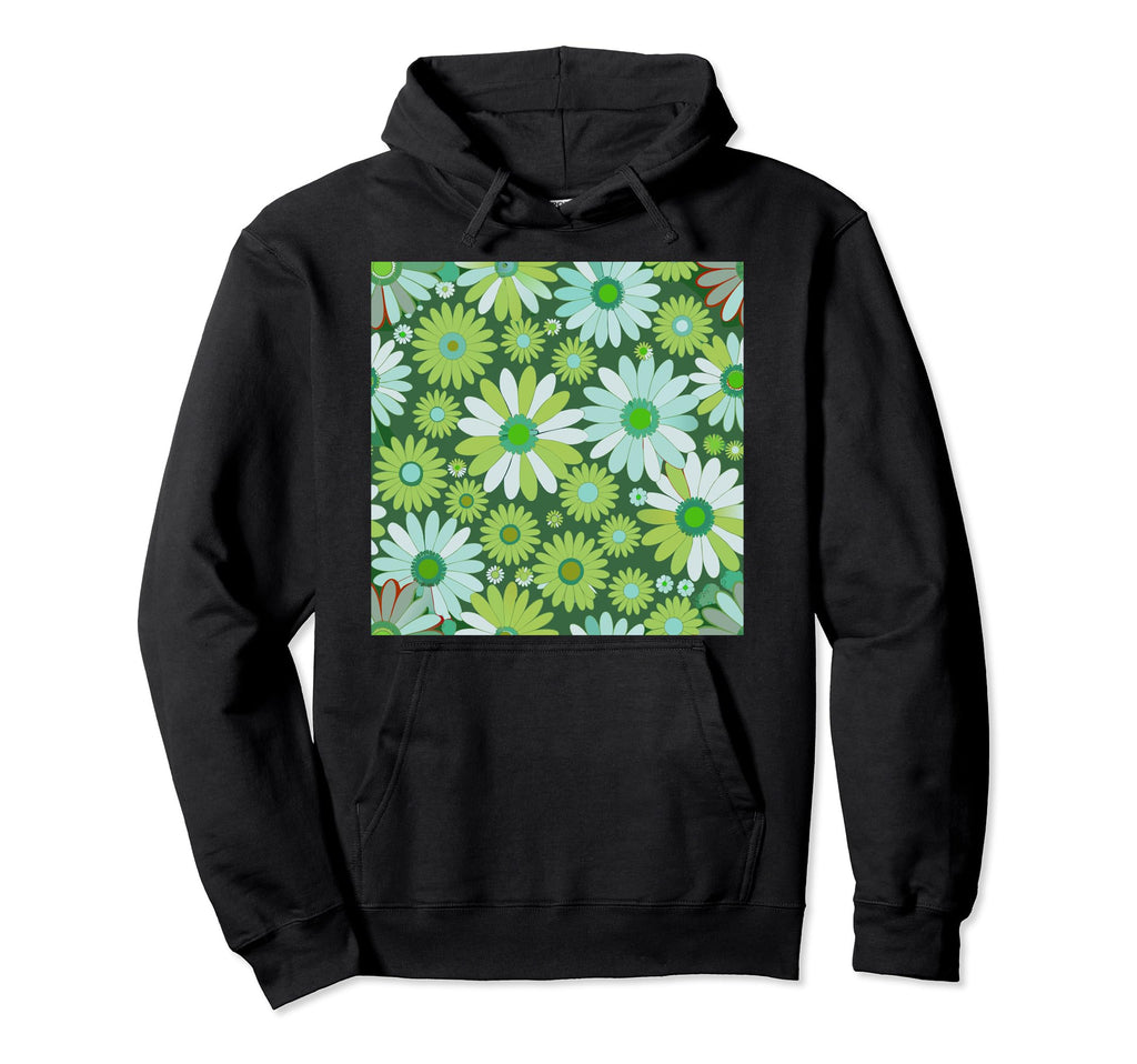 Big Floral Pattern Green Daisy Flowers Hoodie - Trendy Graphic Men Women - T-Shirt, Sweatshirt, Hoodie