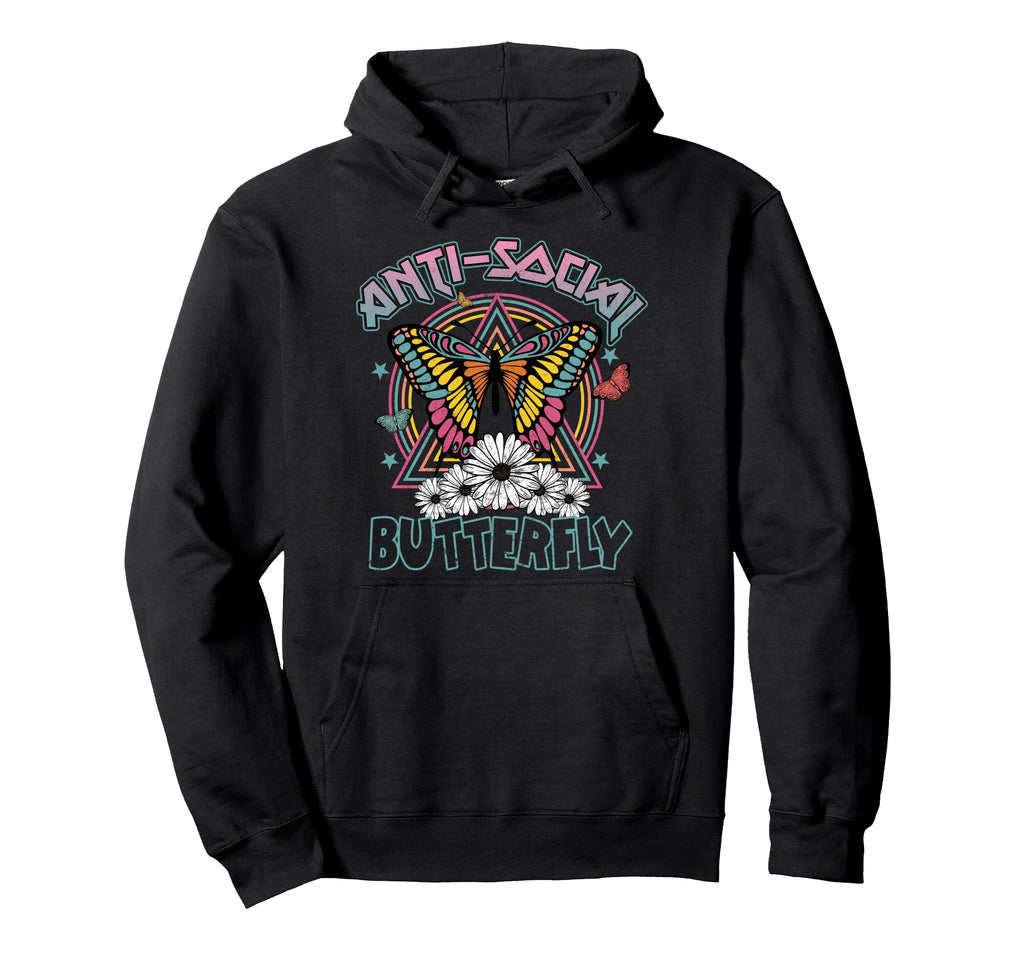 Anti Social Butterfly Fun Introverts Hoodie - Aesthetic Graphic Unisex - T-Shirt, Sweatshirt, Hoodie