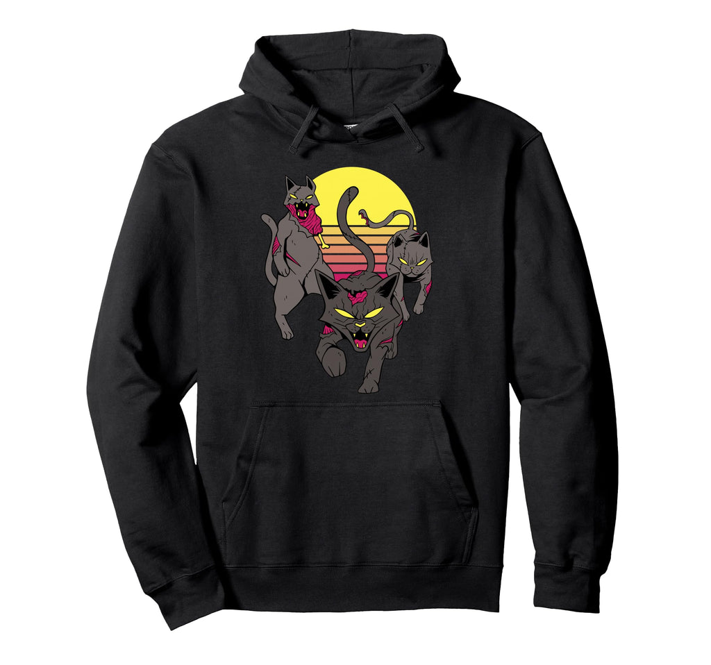 Zombie Cats Sunset Horror Cartoon Teens Hoodie - Minimalist Print Unisex - T-Shirt, Sweatshirt, Hoodie