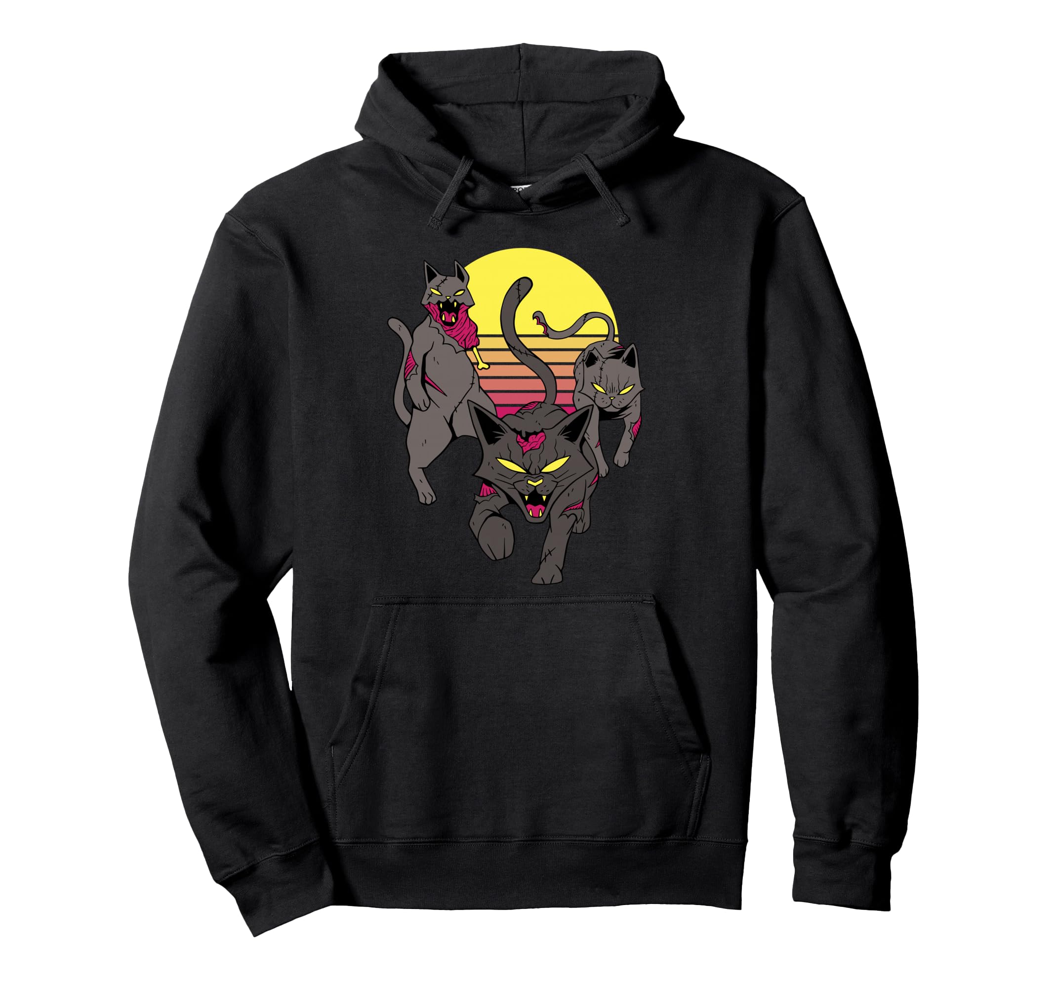 Zombie Cats Sunset Horror Cartoon Teens Hoodie - Minimalist Print Unisex - T-Shirt, Sweatshirt, Hoodie