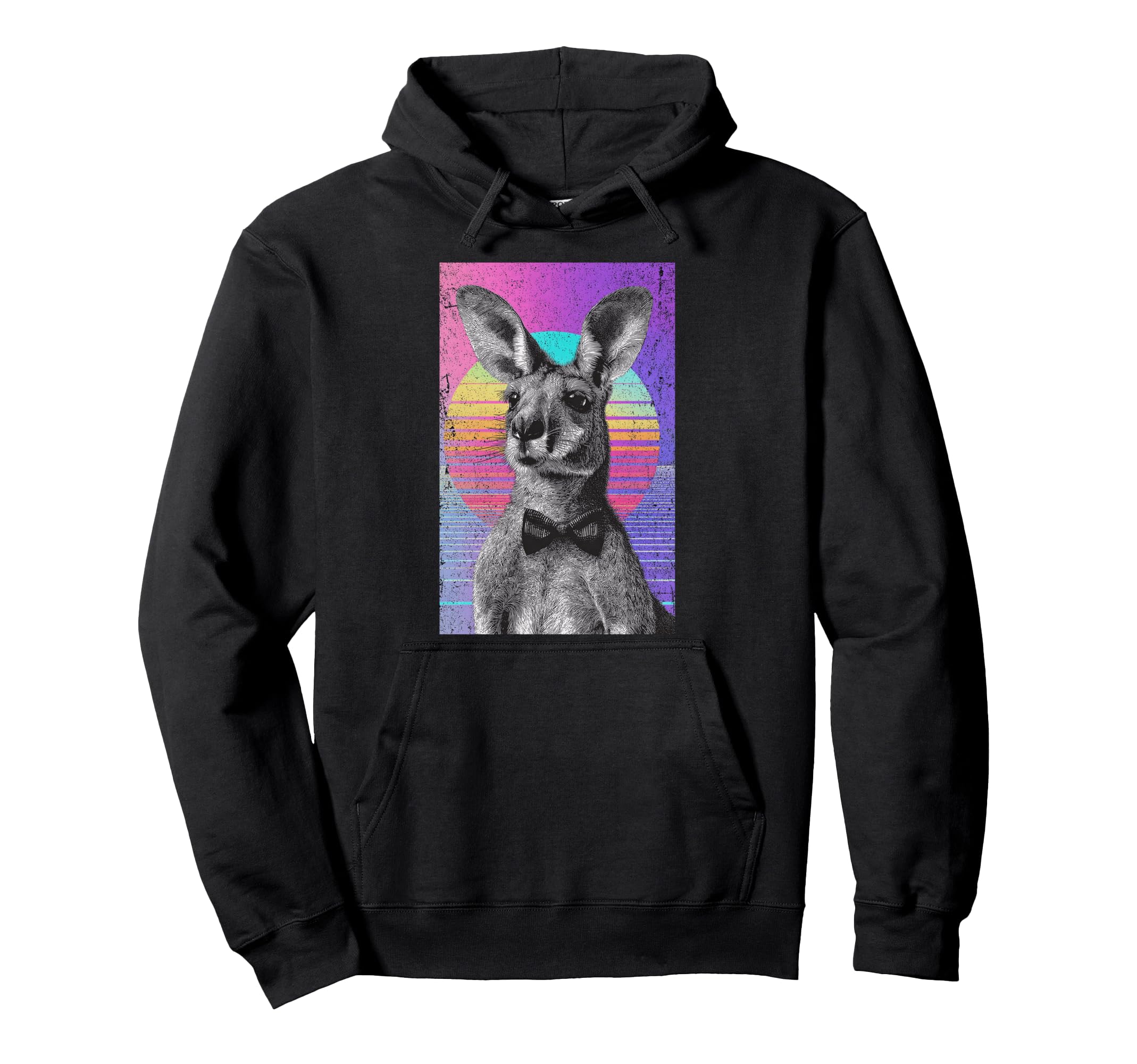 Funny Kangaroo Bow Tie 80S Synthwave Hoodie - Unique Graphic Unisex - T-Shirt, Sweatshirt, Hoodie