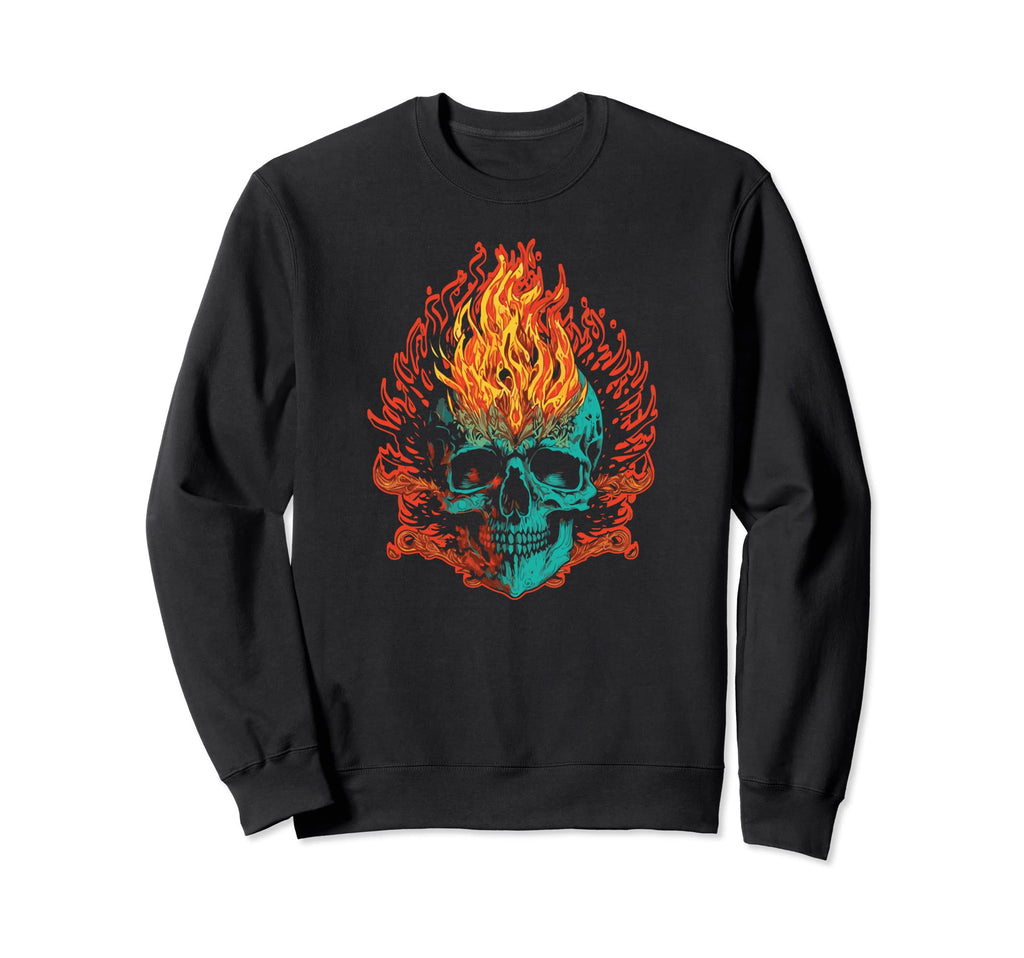 Fiery Flaming Skull Awesome Sweatshirt - Aesthetic Graphic Men Women - T-Shirt, Sweatshirt, Hoodie