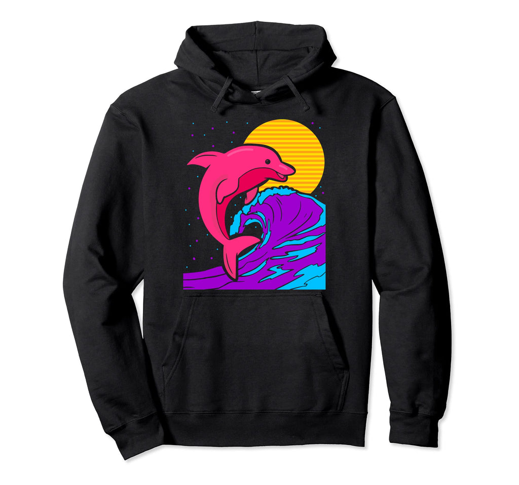 80S Wave Dolphin Electro Wave Synthwave Hoodie - Trendy Graphic Unisex - T-Shirt, Sweatshirt, Hoodie