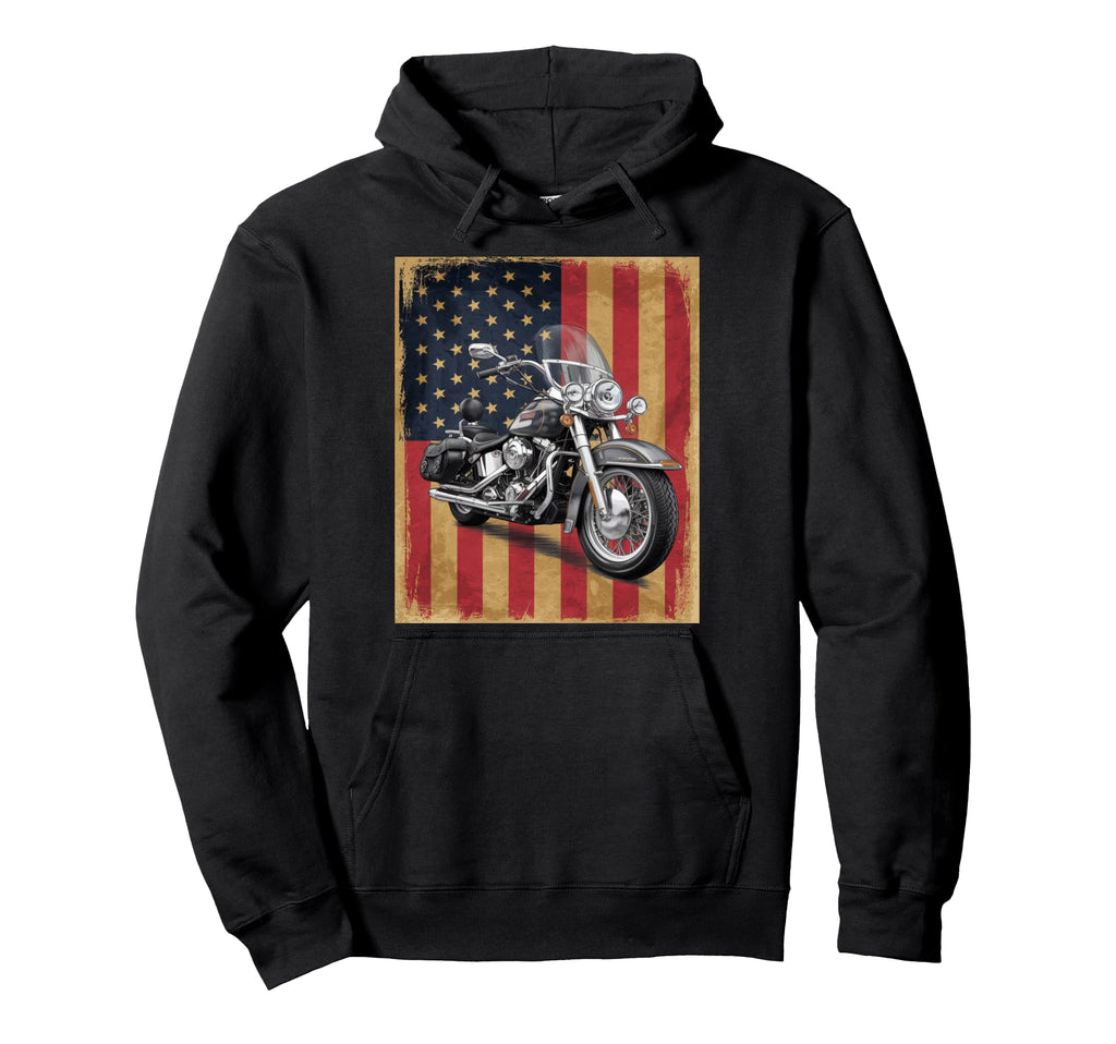American Flag Motorcycle Cruiser Hoodie - Streetwear Style for Adults - T-Shirt, Sweatshirt, Hoodie