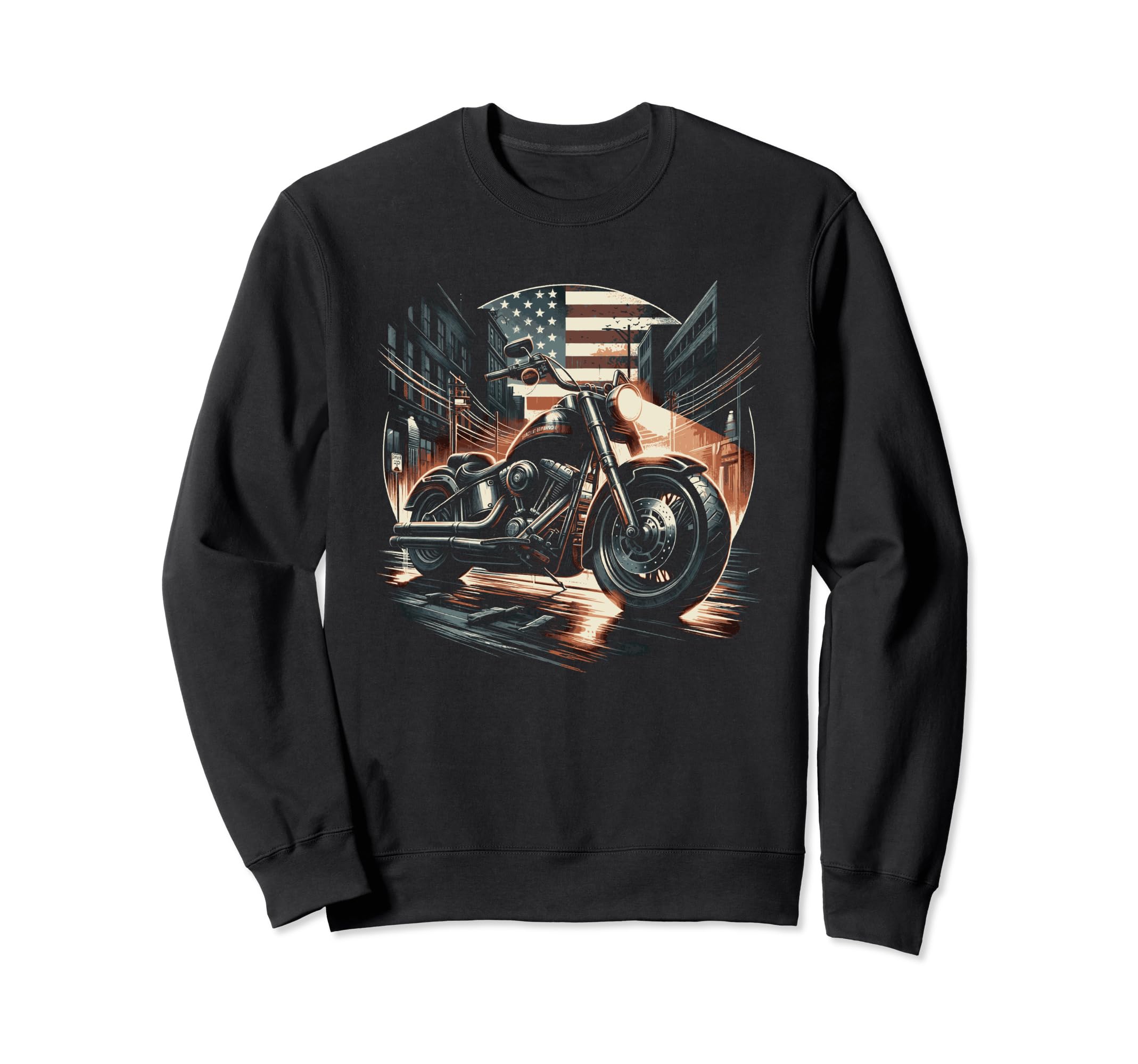 Motorcycle Rider American Flag Sweatshirt - Unique Graphic for Adults - T-Shirt, Sweatshirt, Hoodie
