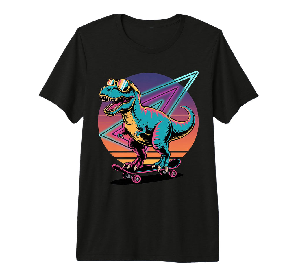 Synthwave Skateboard T Rex Tri Blend T-Shirt - Minimalist Print Unisex - T-Shirt, Sweatshirt, Hoodie