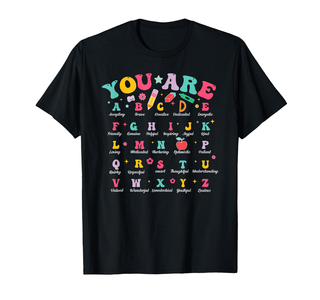 Alphabet Positive Affirmations Back T-Shirt - Novelty Apparel for Adults - T-Shirt, Sweatshirt, Hoodie