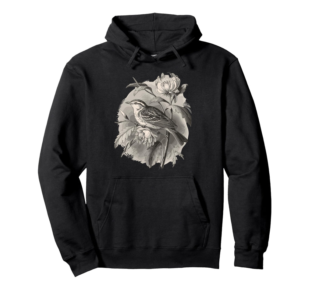 Romantic Botanical Sketch Bird And Hoodie - Fun Novelty Design for Adults - T-Shirt, Sweatshirt, Hoodie