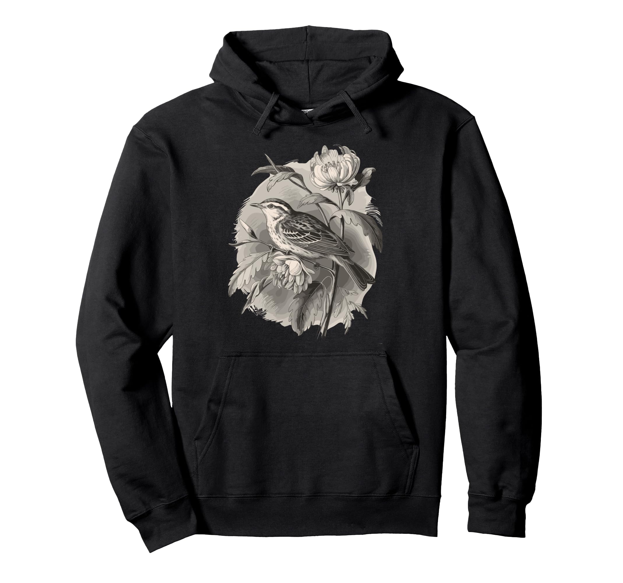 Romantic Botanical Sketch Bird And Hoodie - Fun Novelty Design for Adults - T-Shirt, Sweatshirt, Hoodie