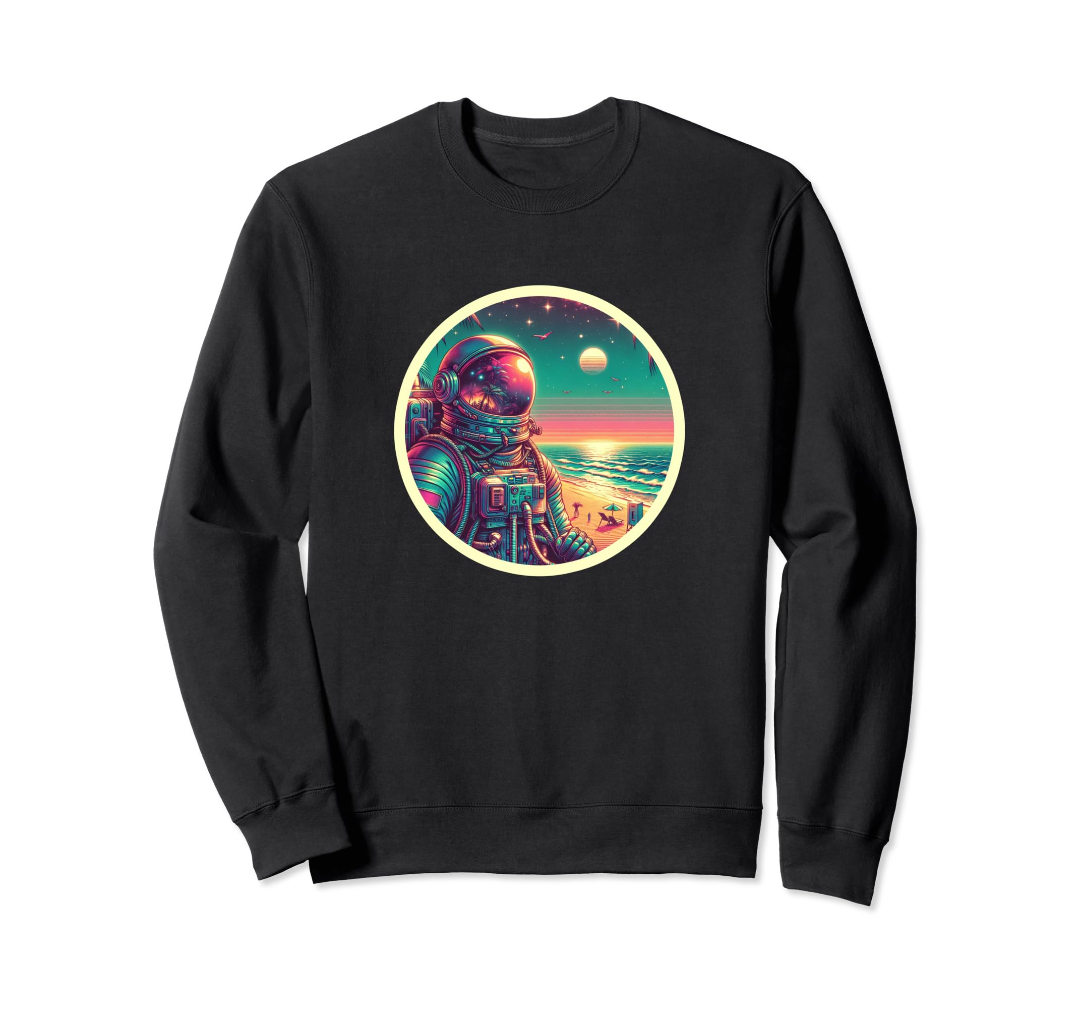 Synthwave Astronaut Beach 1980S Sweatshirt - Trendy Graphic for Adults - T-Shirt, Sweatshirt, Hoodie