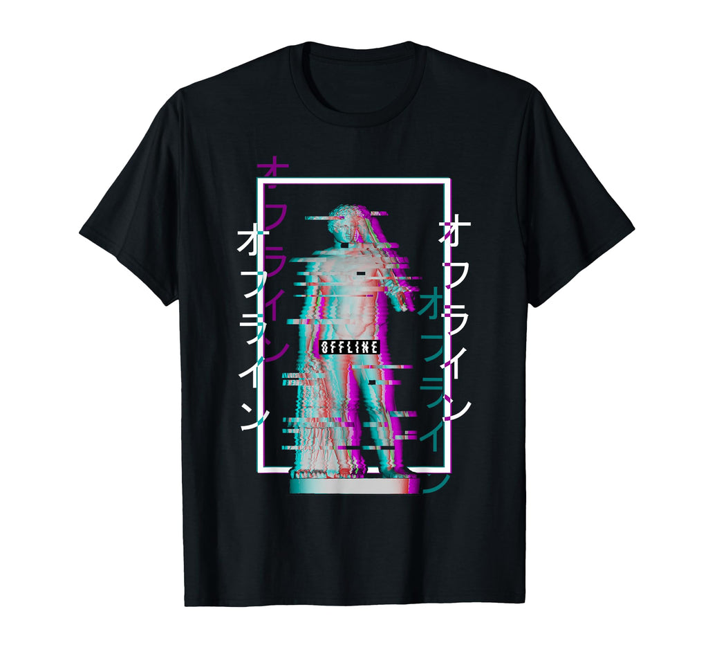 Offline Greek Statue Glitch Synthwave T-Shirt - Graphic Print for Adults - T-Shirt, Sweatshirt, Hoodie