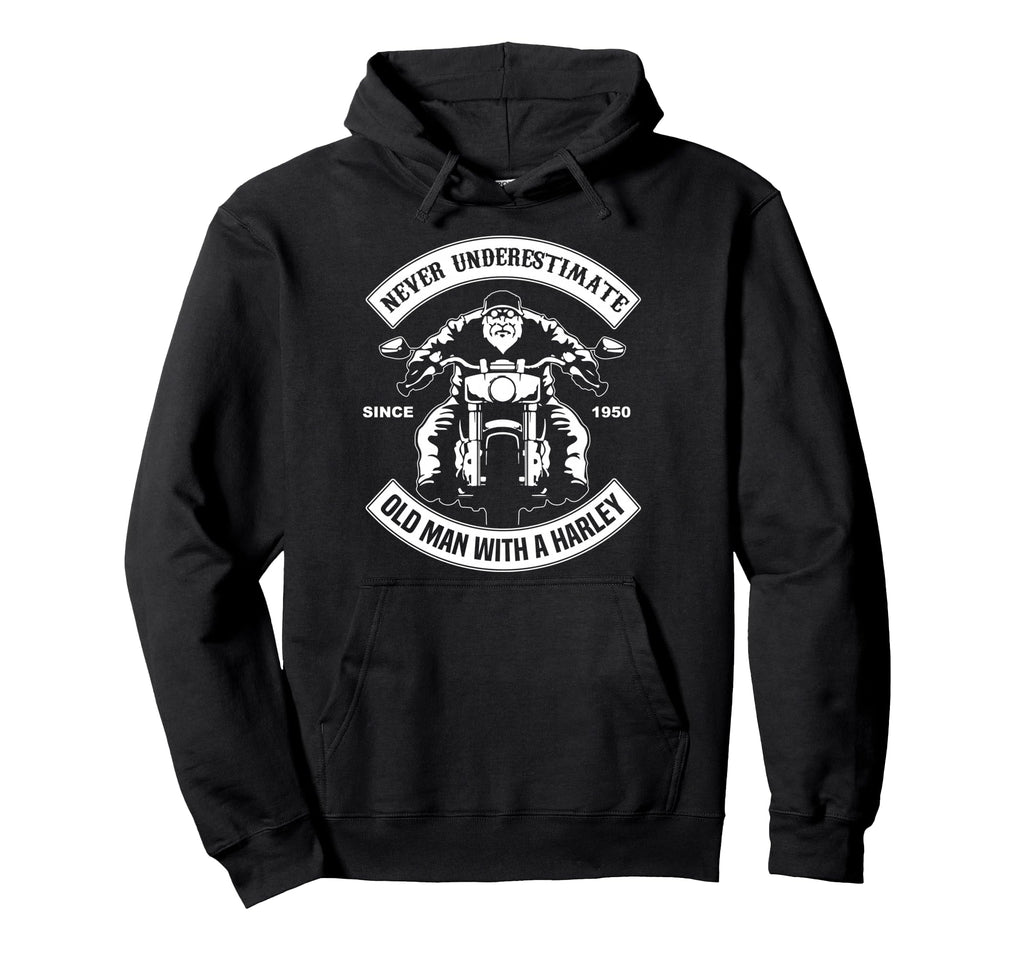 Never Underestimate Old Harley Hoodie - Minimalist Print Men Women - T-Shirt, Sweatshirt, Hoodie